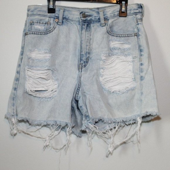 American Eagle Outfitters Pants - American Eagle MOM Distressed Jean Shorts Light Wash Destroyed Size 4 H12811